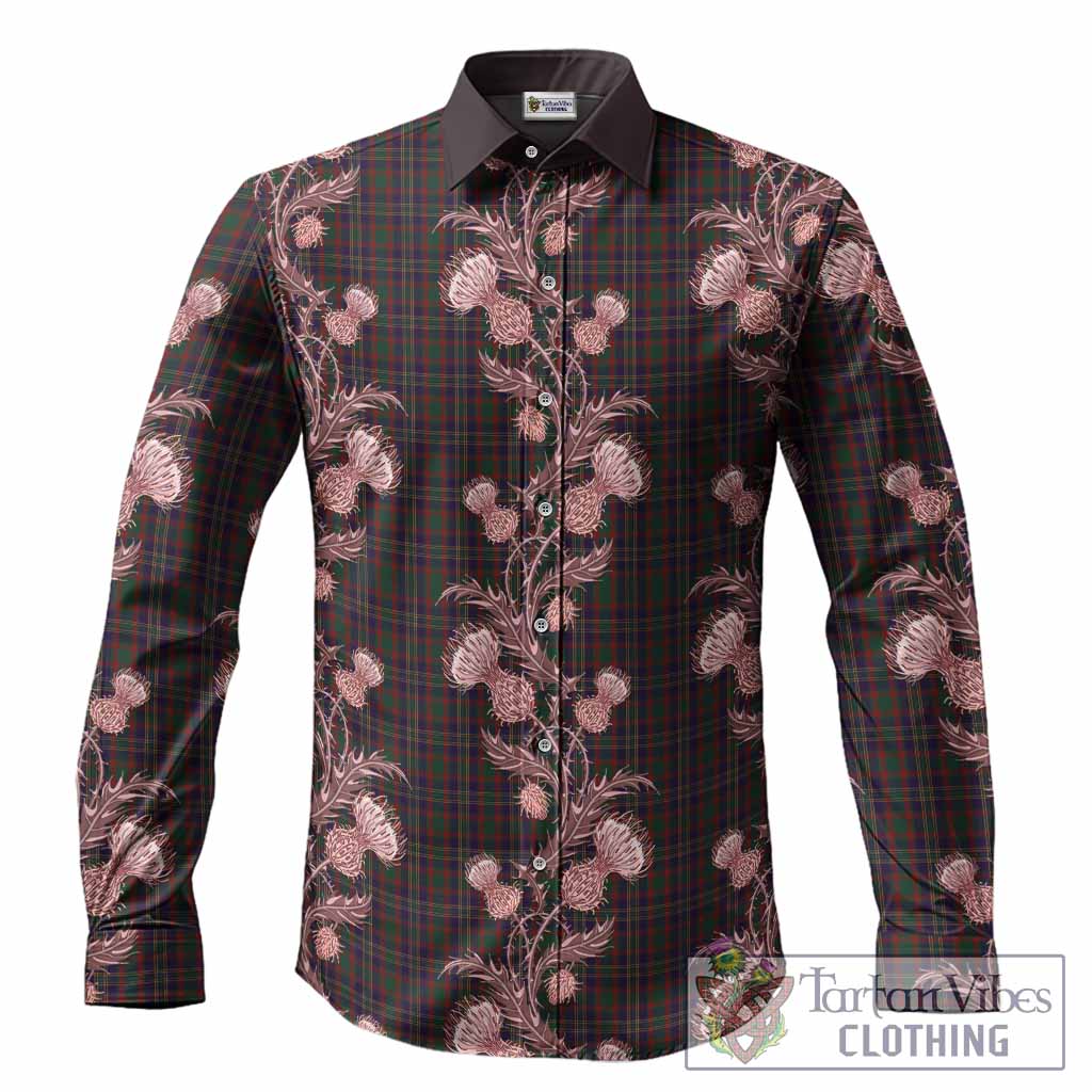 Cork Tartan Long Sleeve Button Shirts Seamless Scottish Thistle Flowers