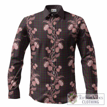 Cork Tartan Long Sleeve Button Shirts Seamless Scottish Thistle Flowers