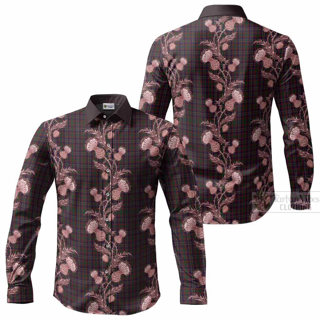 Cork Tartan Long Sleeve Button Shirts Seamless Scottish Thistle Flowers
