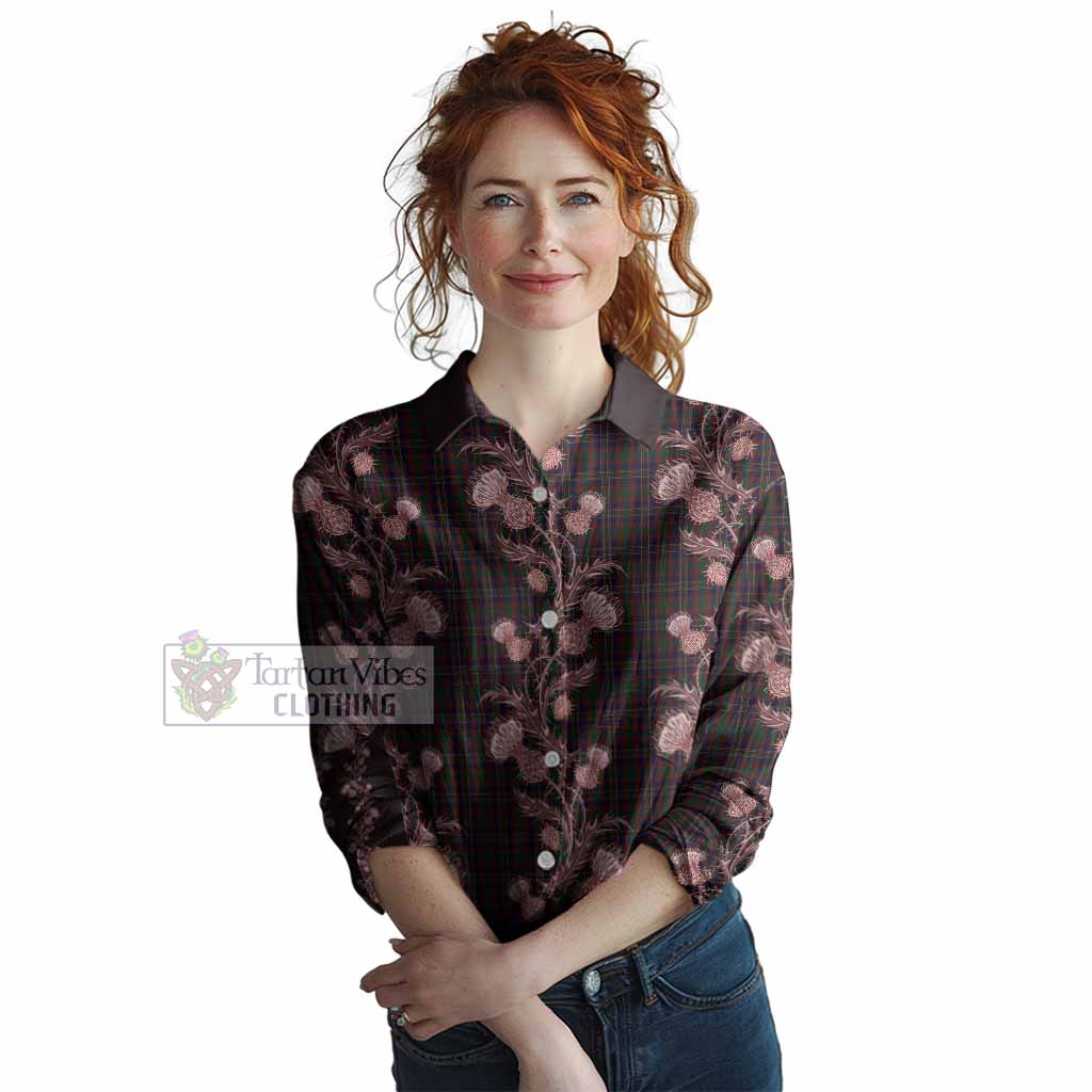 Cork Tartan Women Casual Shirt Seamless Scottish Thistle Flowers