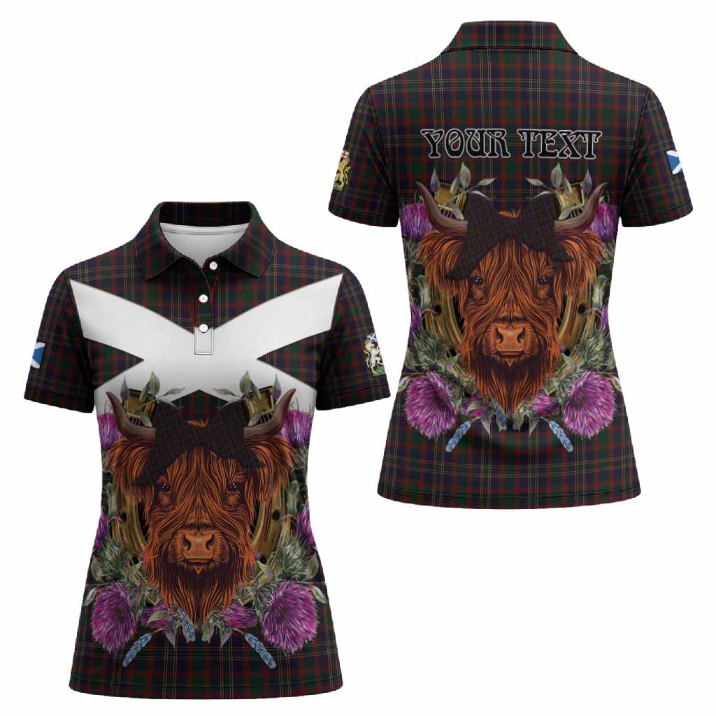 Cork Tartan Women Polo Shirt Scottish Thistle Heilan Coo