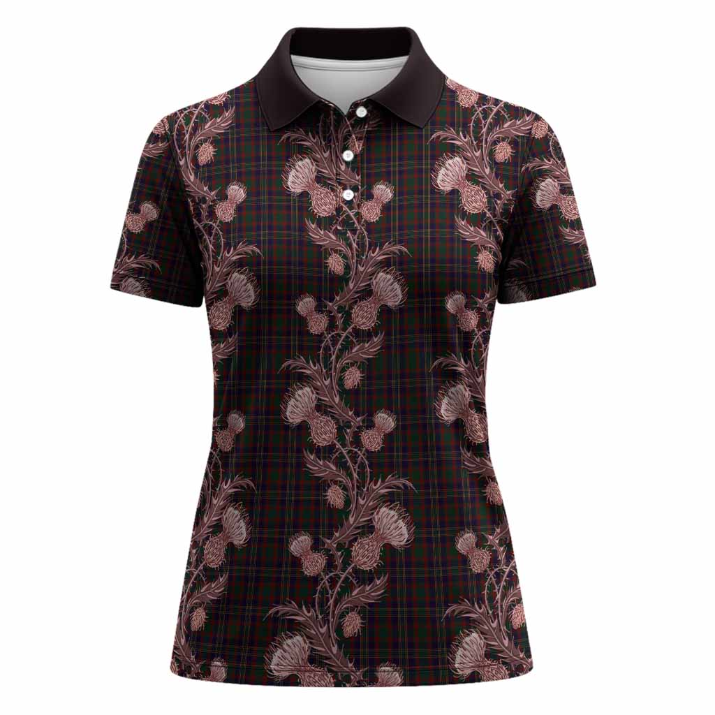 Cork Tartan Women Polo Shirt Seamless Scottish Thistle Flowers