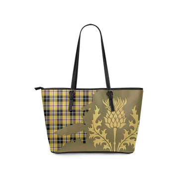 Cornish Tartan Leather Tote Bag Gold Thistle Style