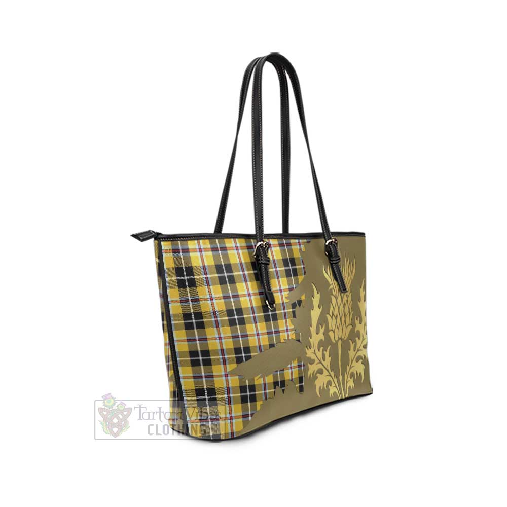 Tartan Vibes Clothing Cornish Tartan Leather Tote Bag Gold Thistle Style