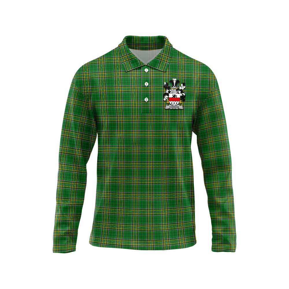 Tartan Vibes Clothing Cornyn Irish Clan Tartan Long Sleeve Polo Shirt with Coat of Arms