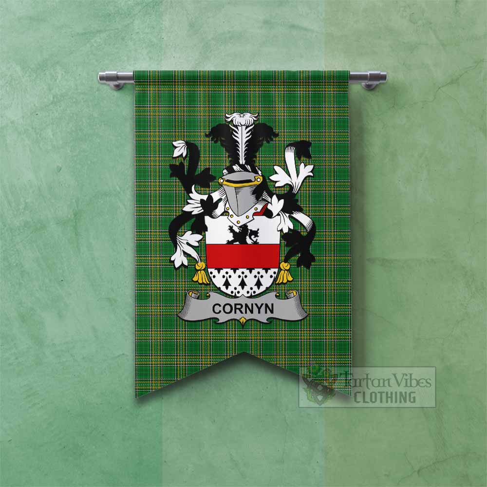 Tartan Vibes Clothing Cornyn Irish Clan Tartan Gonfalon, Tartan Banner with Coat of Arms