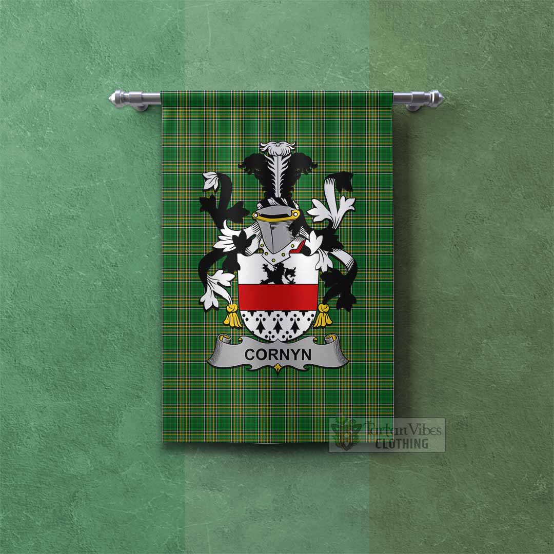 Tartan Vibes Clothing Cornyn Irish Clan Tartan Gonfalon, Tartan Banner with Coat of Arms