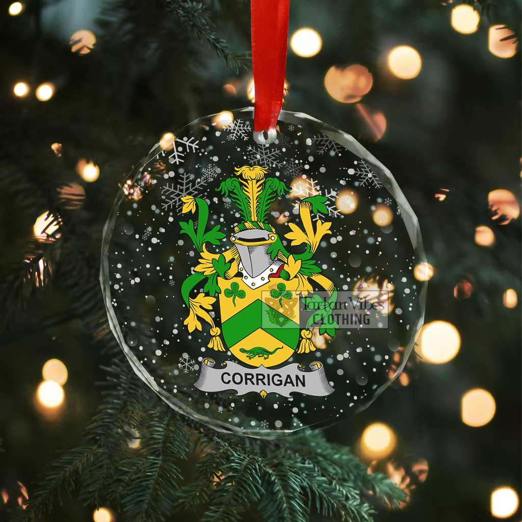 Tartan Vibes Clothing Corrigan Irish Clan Christmas Glass Ornament with Coat of Arms