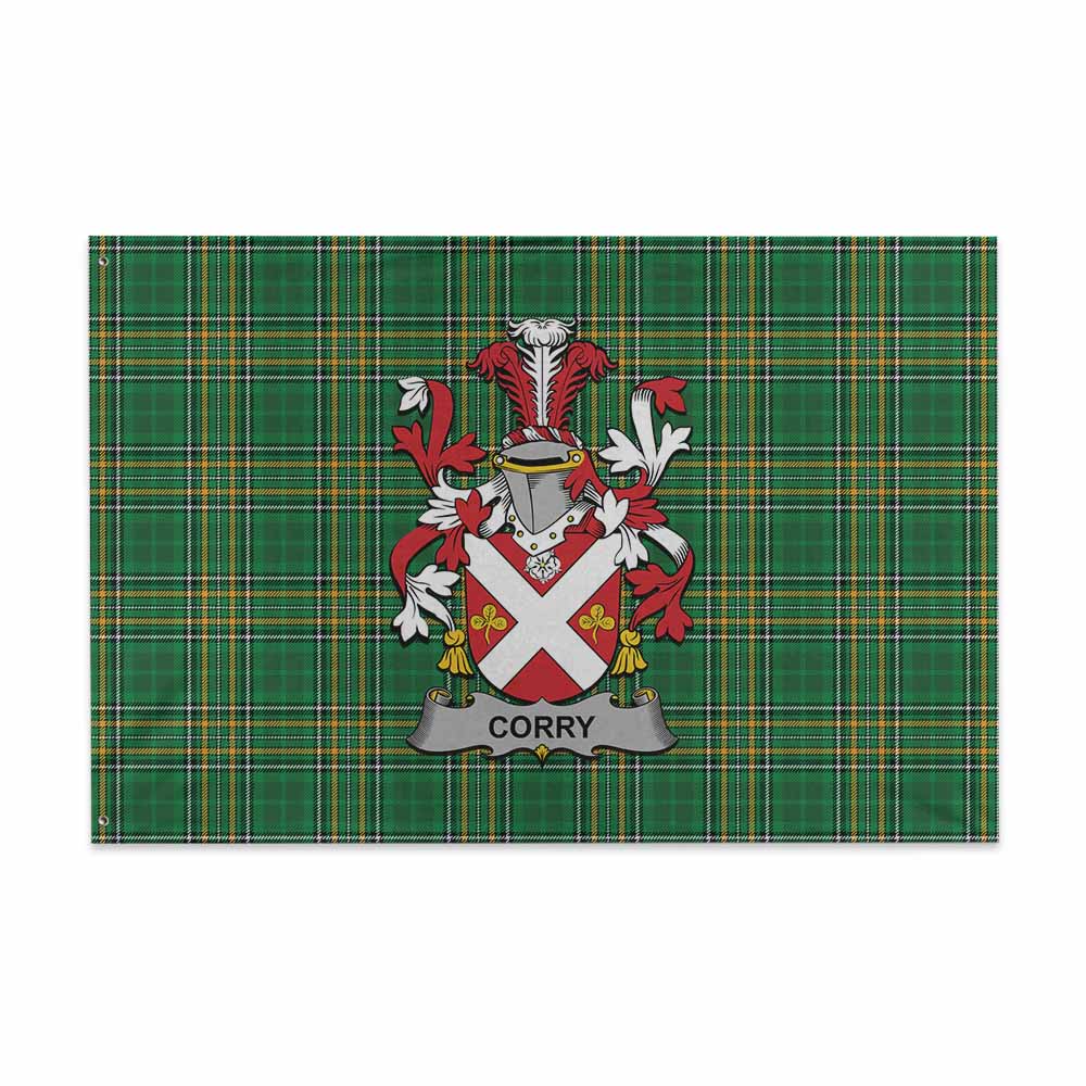Tartan Vibes Clothing Corry Irish Clan Tartan House Flag with Coat of Arms