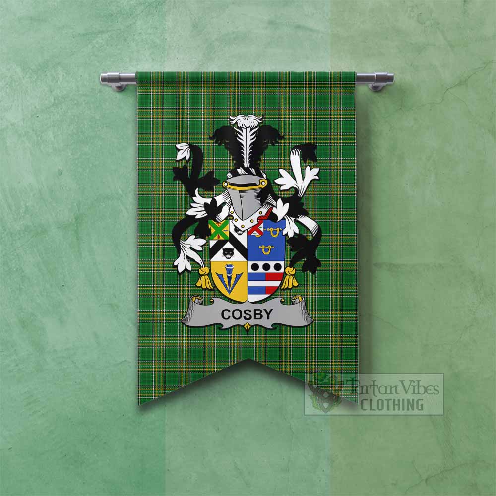 Tartan Vibes Clothing Cosby Irish Clan Tartan Gonfalon, Tartan Banner with Coat of Arms
