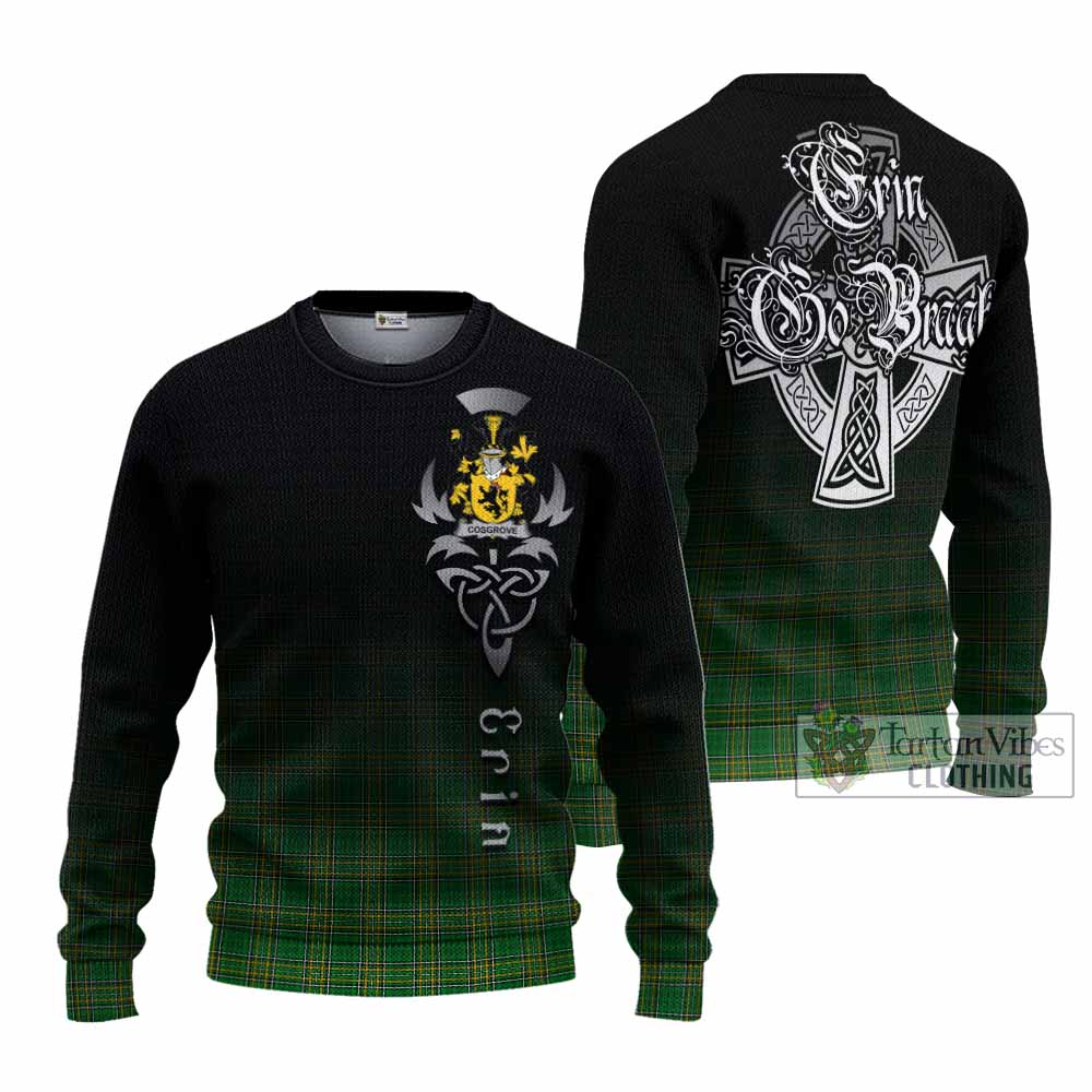 Tartan Vibes Clothing Cosgrove Irish Clan Knitted Sweater with Coat of Arms Erin Go Bragh Celtic Inspired