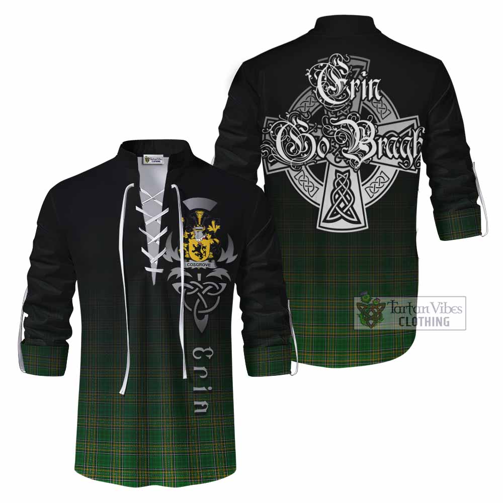 Tartan Vibes Clothing Cosgrove Irish Clan Ghillie Kilt Shirt with Coat of Arms Erin Go Bragh Celtic Inspired
