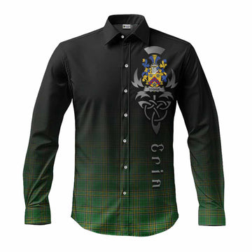 Tartan Vibes Clothing Cosker Irish Clan Long Sleeve Button Shirt with Coat of Arms Erin Go Bragh Celtic Inspired