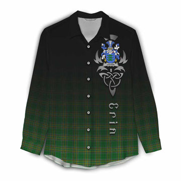 Tartan Vibes Clothing Cotter Irish Clan Women's Casual Shirt with Coat of Arms Erin Go Bragh Celtic Inspired
