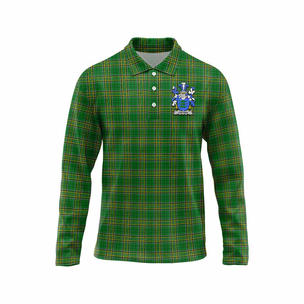 Cotter Irish Clan Tartan Long Sleeve Polo Shirt with Coat of Arms Unisex - Tartan Vibes Clothing