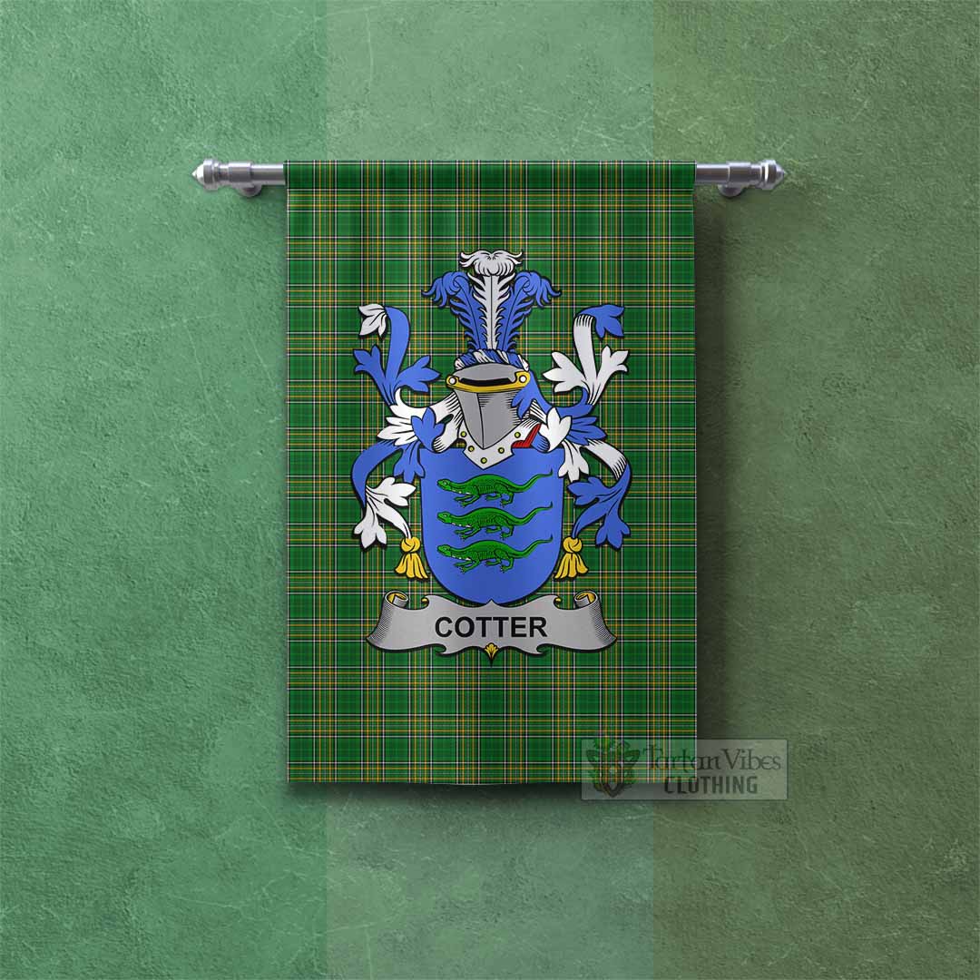 Cotter Irish Clan Tartan Gonfalon, Tartan Banner with Coat of Arms Rectangle - Tartan Vibes Clothing