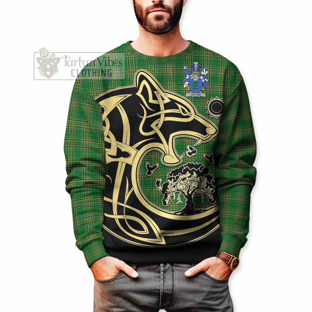Cotter Irish Tartan Sweatshirt with Coat of Arms Celtic Wolf Style - Tartan Vibes Clothing