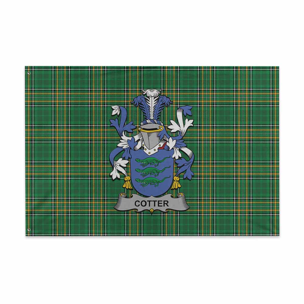 Tartan Vibes Clothing Cotter Irish Clan Tartan House Flag with Coat of Arms