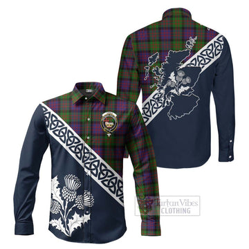 Coull Tartan Long Sleeve Button Shirt Featuring Thistle and Scotland Map Men's Shirt S - Tartan Vibes Clothing