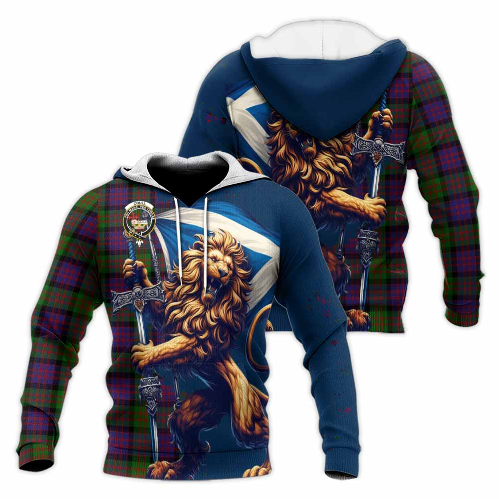 Tartan Vibes Clothing Coull Tartan Family Crest Knitted Hoodie with Scottish Majestic Lion
