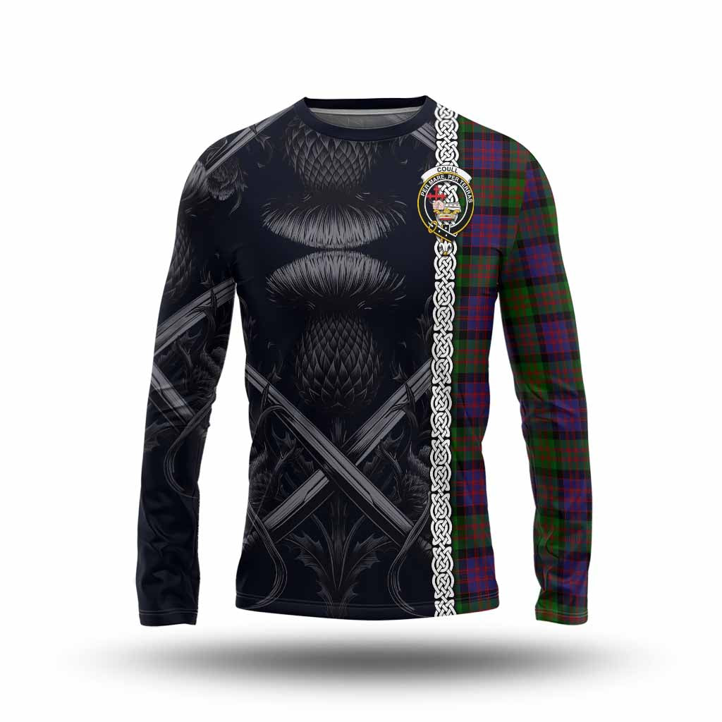 Coull Tartan Long Sleeve T-Shirt with Family Crest Cross Sword Thistle Celtic Vibes Unisex - Tartan Vibes Clothing