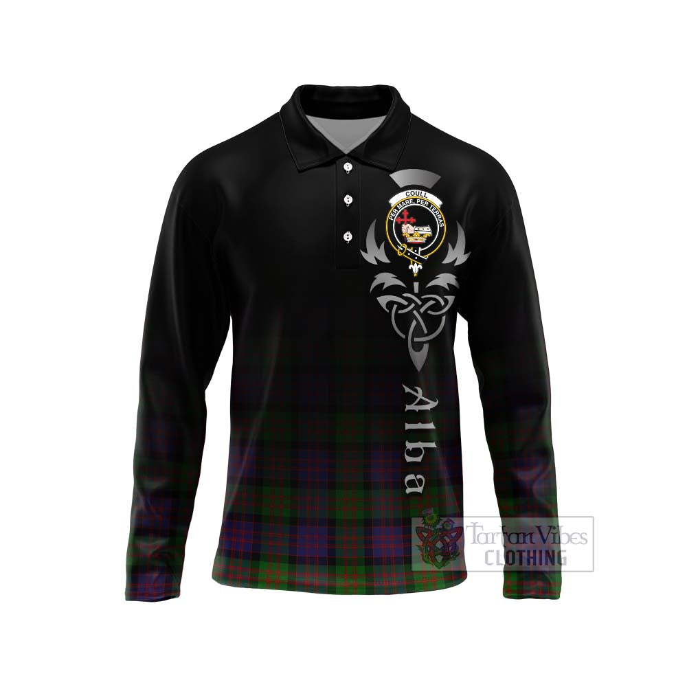 Coull Tartan Long Sleeve Polo Shirt Featuring Alba Gu Brath Family Crest Celtic Inspired Unisex - Tartan Vibes Clothing