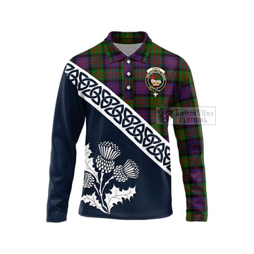 Coull Tartan Long Sleeve Polo Shirt Featuring Thistle and Scotland Map Unisex - Tartan Vibes Clothing