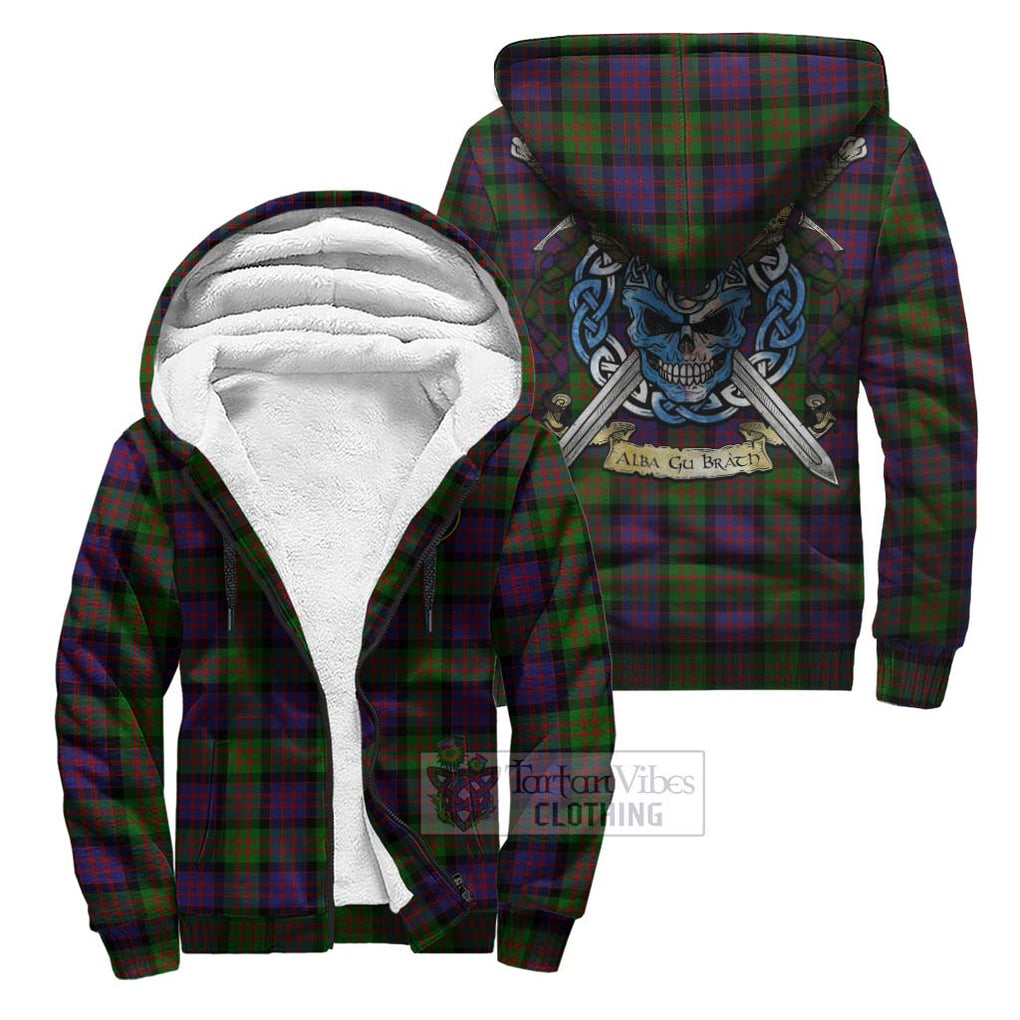 Coull Tartan Sherpa Hoodie with Family Crest Celtic Skull Style Unisex S - Tartan Vibes Clothing
