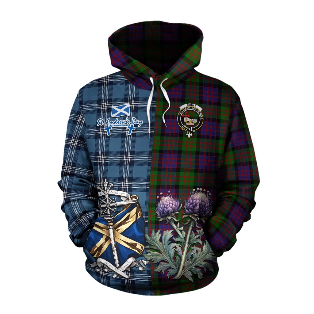 Coull Tartan Cotton Hoodie Happy St. Andrew's Day Half Tartan Style Pullover Hoodie XS - Tartan Vibes Clothing