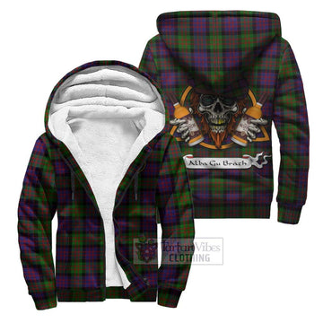 Coull Tartan Sherpa Hoodie with Family Crest and Bearded Skull Holding Bottles of Whiskey Unisex S - Tartan Vibes Clothing
