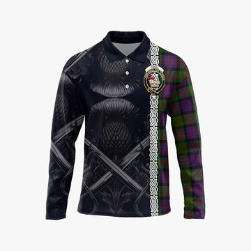Coull Tartan Long Sleeve Polo Shirt with Family Crest Cross Sword Thistle Celtic Vibes Unisex - Tartan Vibes Clothing