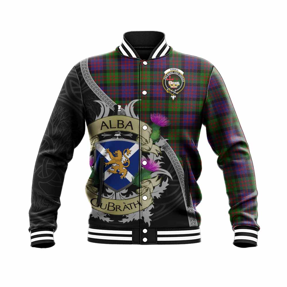 Coull Tartan Family Crest Baseball Jacket Lion Rampant Royal Thistle Shield Celtic Inspired Unisex - Tartan Vibes Clothing