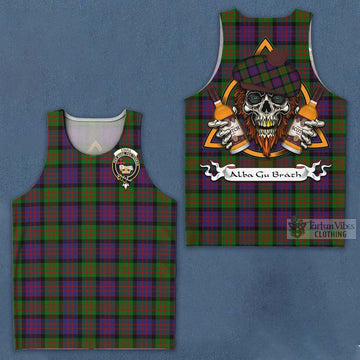 Coull Tartan Men's Tank Top with Family Crest and Bearded Skull Holding Bottles of Whiskey Men - Tartan Vibes Clothing