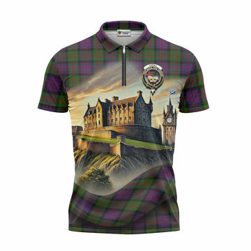 Coull Tartan Family Crest Zipper Polo Shirt with Scottish Ancient Castle Style Unisex - Tartan Vibes Clothing
