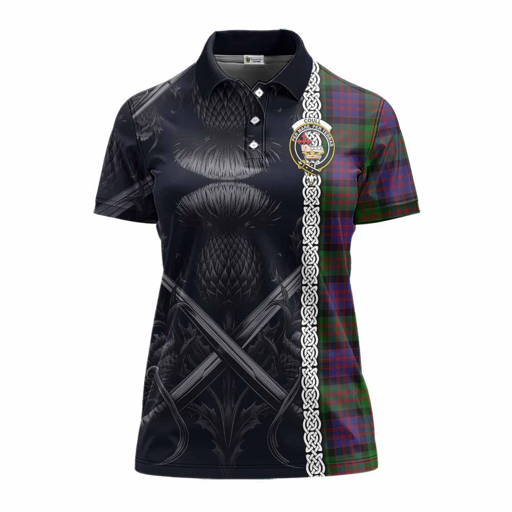 Coull Tartan Women's Polo Shirt with Family Crest Cross Sword Thistle Celtic Vibes Women - Tartan Vibes Clothing