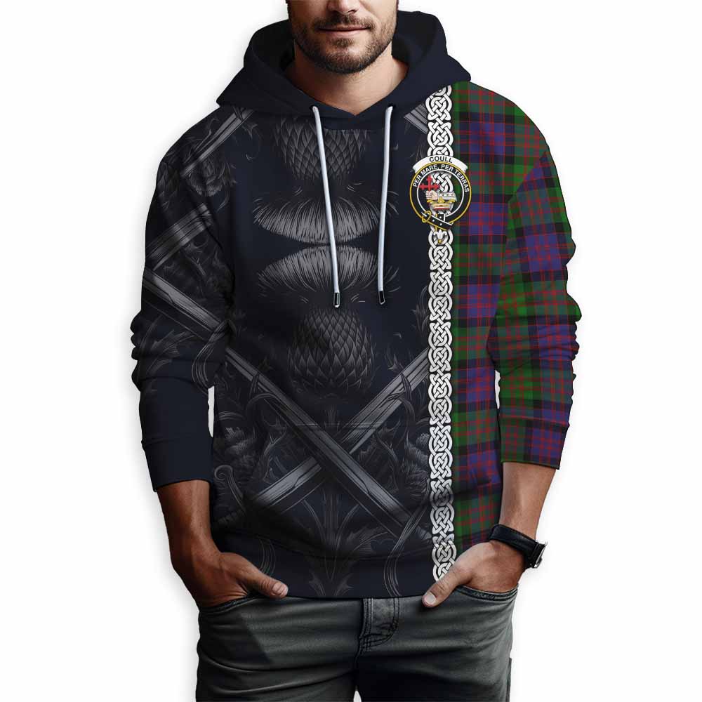 Coull Tartan Hoodie with Family Crest Cross Sword Thistle Celtic Vibes Pullover Hoodie - Tartan Vibes Clothing