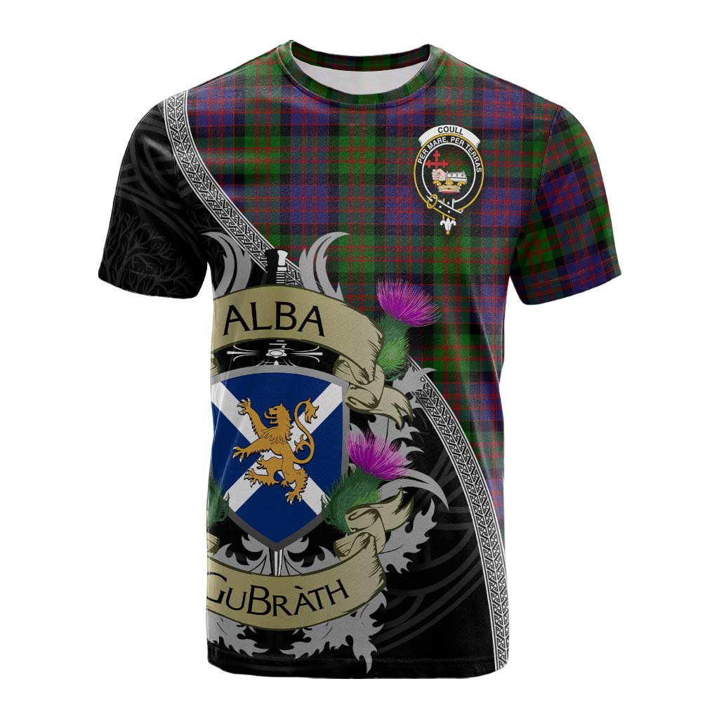 Tartan Vibes Clothing Coull Tartan Family Crest Cotton T-shirt Lion Rampant Royal Thistle Shield Celtic Inspired