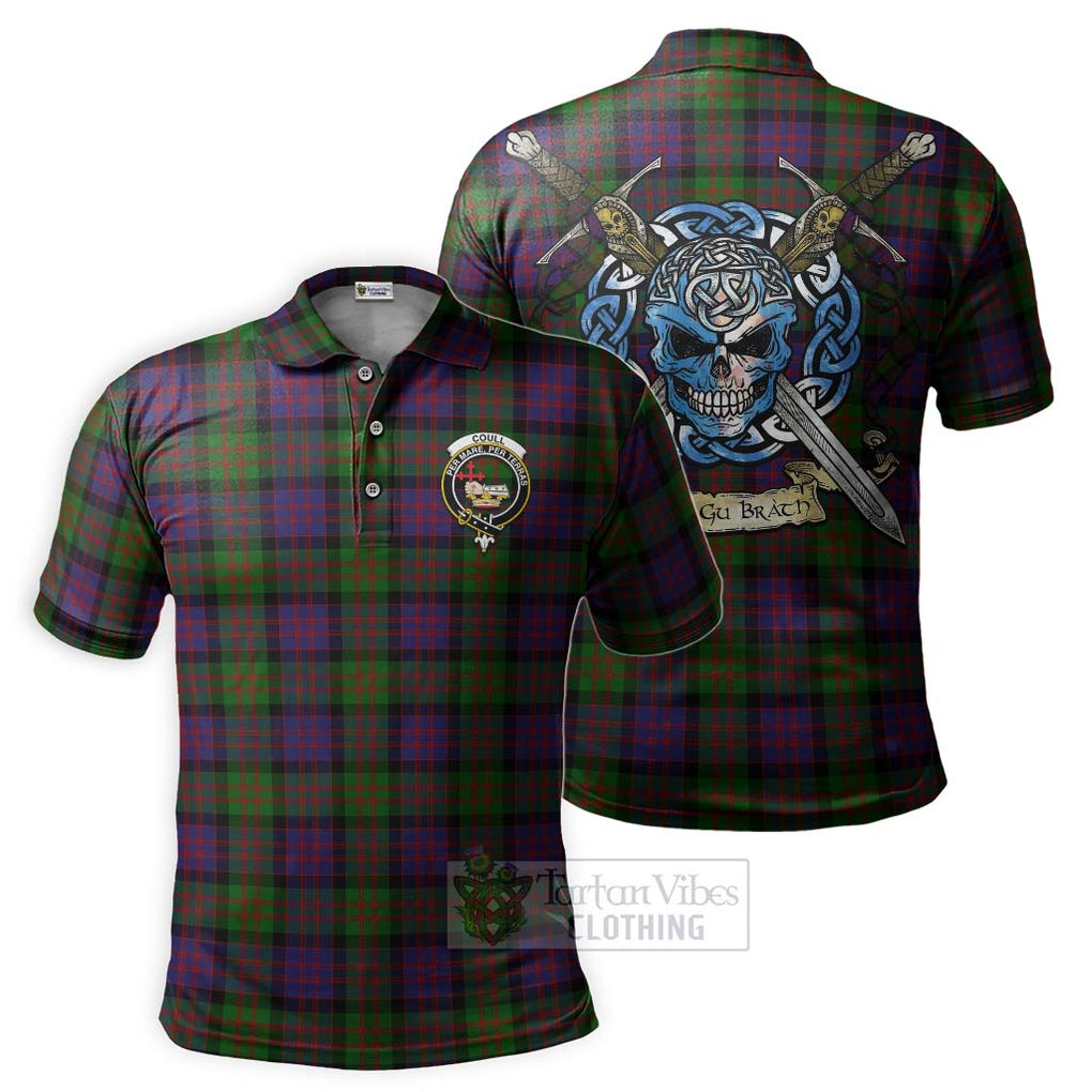 Coull Tartan Polo Shirt with Family Crest Celtic Skull Style Kid - Tartan Vibes Clothing