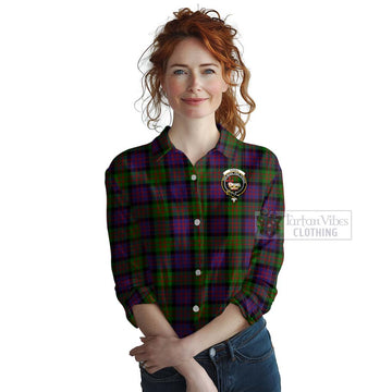 Coull Tartan Women's Casual Shirt with Family Crest and Bearded Skull Holding Bottles of Whiskey Female - Tartan Vibes Clothing