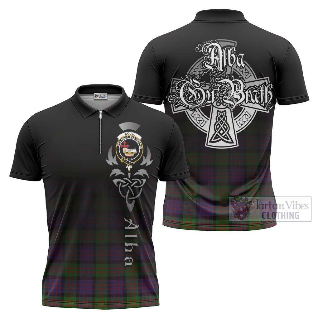 Coull Tartan Zipper Polo Shirt Featuring Alba Gu Brath Family Crest Celtic Inspired Unisex - Tartan Vibes Clothing