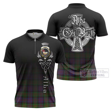 Coull Tartan Zipper Polo Shirt Featuring Alba Gu Brath Family Crest Celtic Inspired Unisex - Tartan Vibes Clothing