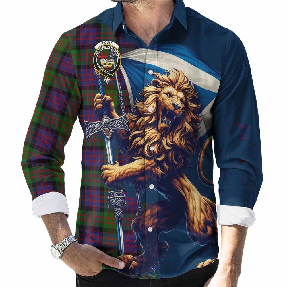 Coull Tartan Family Crest Long Sleeve Button Shirt with Scottish Majestic Lion Men's Shirt S - Tartan Vibes Clothing