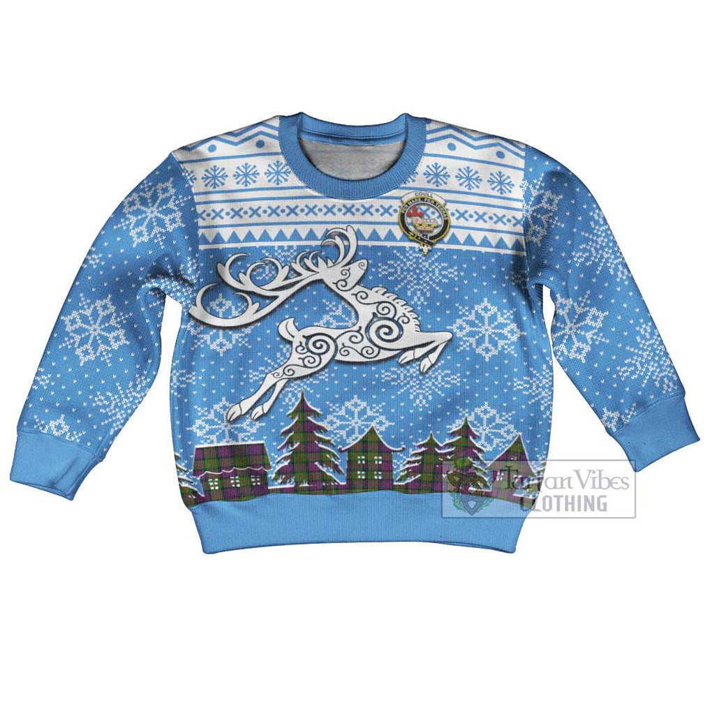 Coull Clan Christmas Kid Ugly Sweater with Tartan and Celtic Reindeer Style Kid - Tartan Vibes Clothing