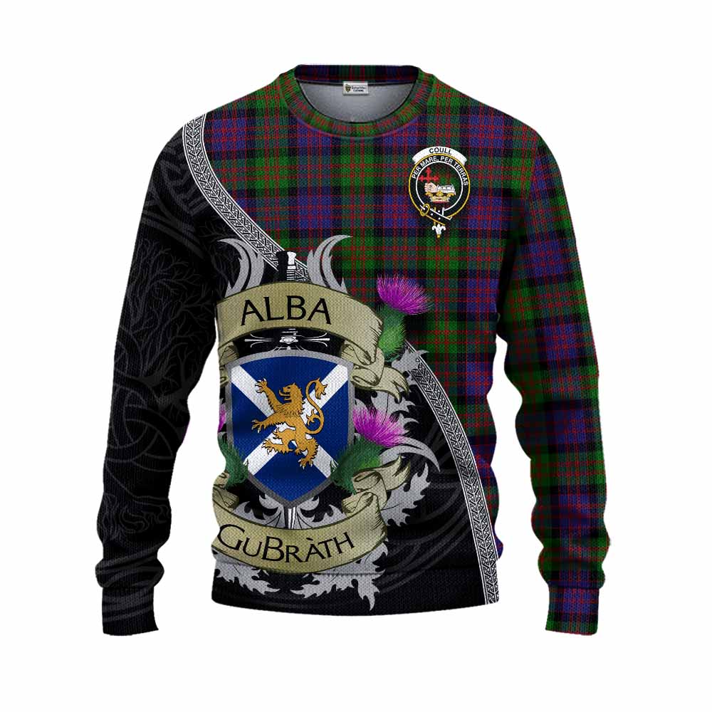 Coull Tartan Family Crest Knitted Sweater Lion Rampant Royal Thistle Shield Celtic Inspired Unisex - Tartan Vibes Clothing