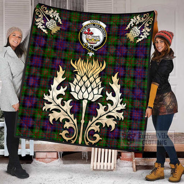 Tartan Vibes Clothing Coull Tartan Quilt with Family Crest and Golden Thistle Style