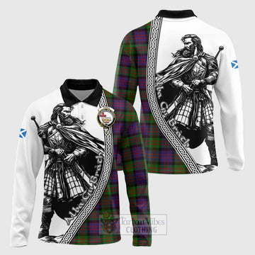 Coull Tartan Clan Crest Long Sleeve Polo Shirt with Highlander Warrior Celtic Style Unisex - Tartan Vibes Clothing