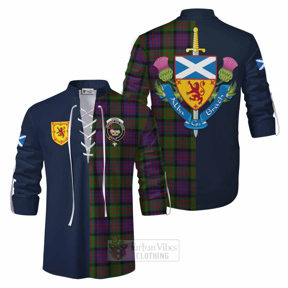 Coull Tartan Ghillie Kilt Shirt Alba with Scottish Lion Royal Arm Half Style Men - Tartan Vibes Clothing