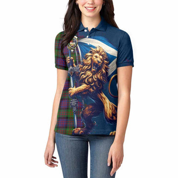 Coull Tartan Family Crest Women's Polo Shirt with Scottish Majestic Lion Women - Tartan Vibes Clothing