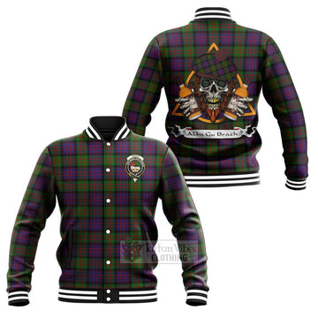 Coull Tartan Baseball Jacket with Family Crest and Bearded Skull Holding Bottles of Whiskey Unisex - Tartan Vibes Clothing