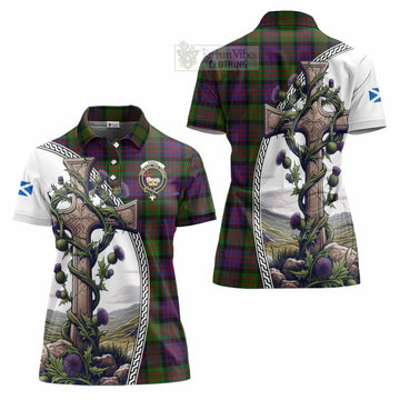 Coull Tartan Women's Polo Shirt with Family Crest and St. Andrew's Cross Accented by Thistle Vines Women - Tartan Vibes Clothing